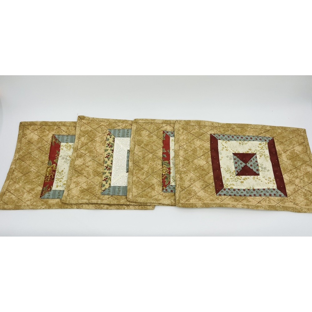 Vintage Quilted Placemats Patchwork Cottagecore Farm House Set of 4 Grannycore